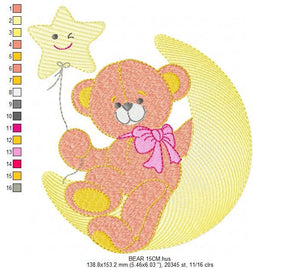 Bear embroidery designs - Moon embroidery design machine embroidery pattern - bear filled stitch design - Teddy embroidery Moon embroidery