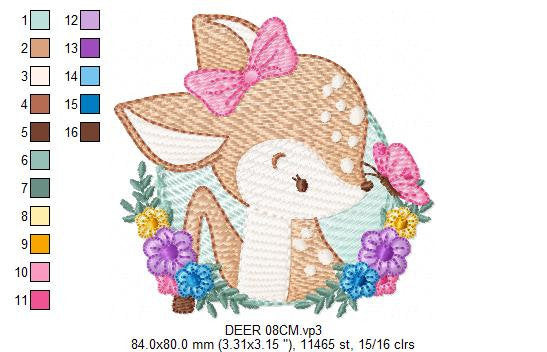 Deer embroidery design - Animal embroidery designs machine embroidery pattern - Newborn embroidery file - baby girl embroidery  Woodland