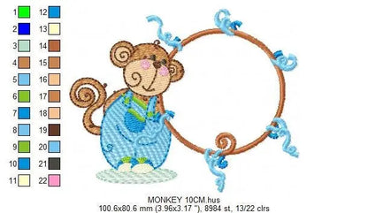 Monkey Frame embroidery designs - Monkey embroidery machine embroidery pattern - Safari Animal embroidery file - instant download pes jef Marcia Embroidery