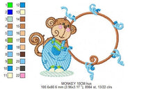 Cargar imagen en el visor de la galería, Monkey Frame embroidery designs - Monkey embroidery machine embroidery pattern - Safari Animal embroidery file - instant download pes jef
