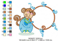 Monkey Frame embroidery designs - Monkey embroidery machine embroidery pattern - Safari Animal embroidery file - instant download pes jef