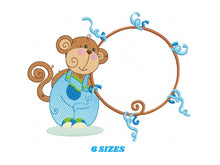 Cargar imagen en el visor de la galería, Monkey Frame embroidery designs - Monkey embroidery machine embroidery pattern - Safari Animal embroidery file - instant download pes jef
