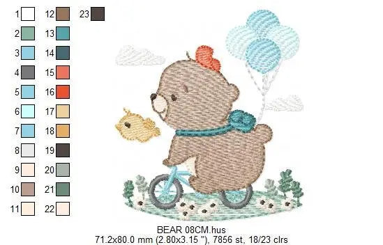 Bear embroidery designs - Bear with bike embroidery design machine embroidery pattern - Teddy bear embroidery file baby kid newborn nursey Marcia Embroidery