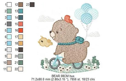 Bear embroidery designs - Bear with bike embroidery design machine embroidery pattern - Teddy bear embroidery file baby kid newborn nursey Marcia Embroidery