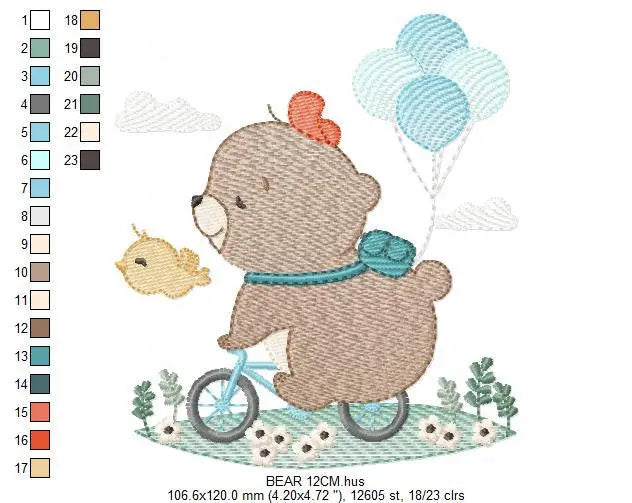 Bear embroidery designs - Bear with bike embroidery design machine embroidery pattern - Teddy bear embroidery file baby kid newborn nursey Marcia Embroidery