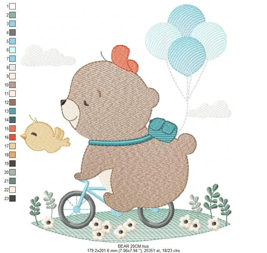 Bear embroidery designs - Bear with bike embroidery design machine embroidery pattern - Teddy bear embroidery file baby kid newborn nursey Marcia Embroidery
