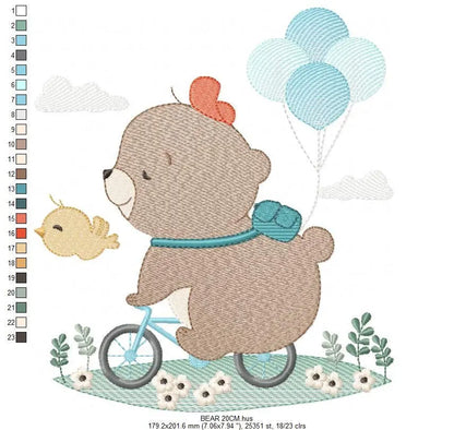 Bear embroidery designs - Bear with bike embroidery design machine embroidery pattern - Teddy bear embroidery file baby kid newborn nursey Marcia Embroidery