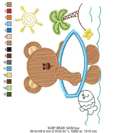 Bear at the beach embroidery designs - Teddy embroidery design machine embroidery pattern - Baby boy embroidery file - instant download Marcia Embroidery