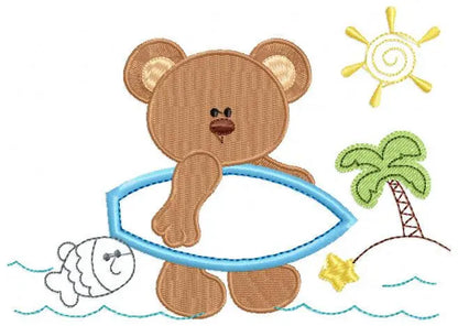 Bear at the beach embroidery designs - Teddy embroidery design machine embroidery pattern - Baby boy embroidery file - instant download Marcia Embroidery
