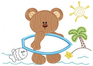 Bear at the beach embroidery designs - Teddy embroidery design machine embroidery pattern - Baby boy embroidery file - instant download