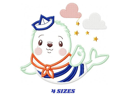 Seal embroidery designs - Sailor embroidery design machine embroidery pattern - children embroidery file - seal applique design baby boy Marcia Embroidery