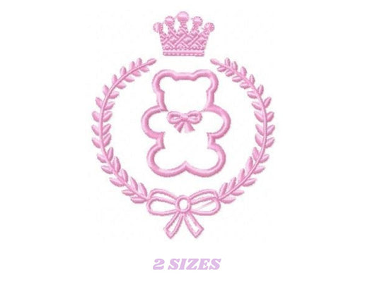 Bear embroidery designs - Laurel frame with baby bear machine embroidery pattern - wreath king bear applique - Instant digital download pes