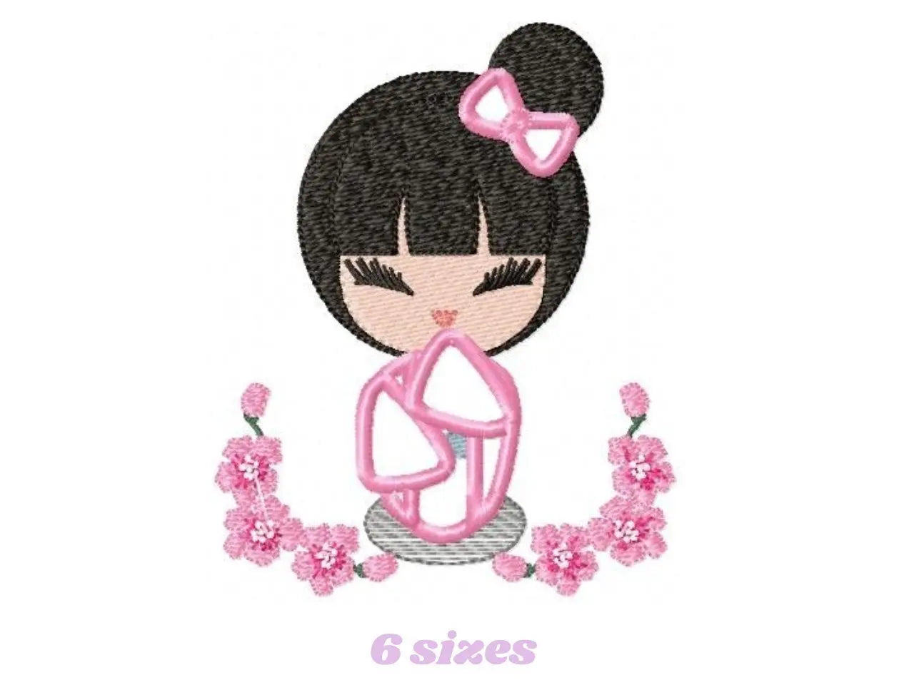Japanese Geisha embroidery designs - Japanese Girl embroidery design machine embroidery pattern - geisha with flowers embroidery file design Marcia Embroidery