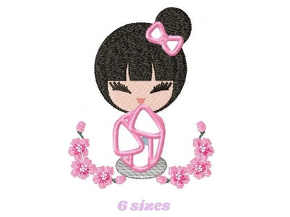 Japanese Geisha embroidery designs - Japanese Girl embroidery design machine embroidery pattern - geisha with flowers embroidery file design Marcia Embroidery