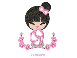 Japanese Geisha embroidery designs - Japanese Girl embroidery design machine embroidery pattern - geisha with flowers embroidery file design