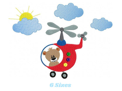 Helicopter embroidery designs - Bear embroidery design machine embroidery pattern - Baby boy embroidery file - Pilot bear design chopper
