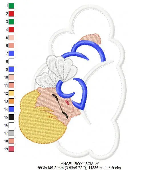 Sleeping Angel in a Cloud embroidery design - Baby boy embroidery design machine embroidery pattern - Angel applique - instant download pes Marcia Embroidery