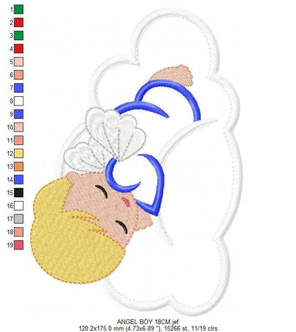 Sleeping Angel in a Cloud embroidery design - Baby boy embroidery design machine embroidery pattern - Angel applique - instant download pes Marcia Embroidery