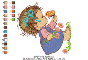 Baby girl embroidery designs - Toddler embroidery design machine embroidery pattern - girl with butterfly embroidery file - instant download