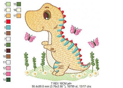 Dinosaur embroidery designs - Dino embroidery design machine embroidery pattern - instant download - boy embroidery file Birthday t rex