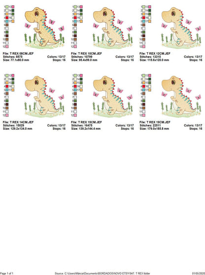 Dinosaur embroidery designs - Dino embroidery design machine embroidery pattern - instant download - boy embroidery file Birthday t rex