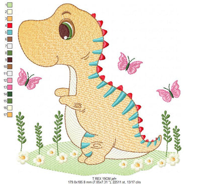 Dinosaur embroidery designs - Dino embroidery design machine embroidery pattern - instant download - boy embroidery file Birthday t rex