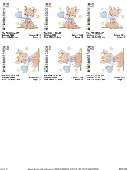 Fox embroidery designs - Hot air balloon embroidery design machine embroidery pattern - Animal embroidery file - woodland animals download