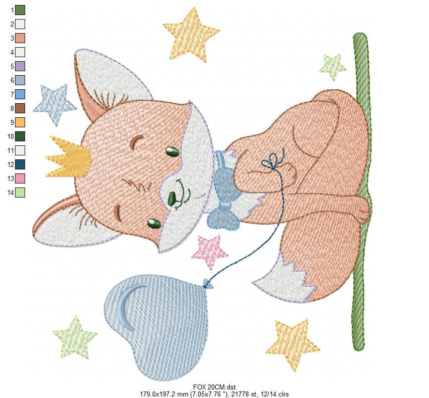 Fox embroidery designs - Hot air balloon embroidery design machine embroidery pattern - Animal embroidery file - woodland animals download