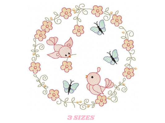Bird embroidery designs - Birds Wreath embroidery design machine embroidery pattern - instant download flower wreath design girl embroidery