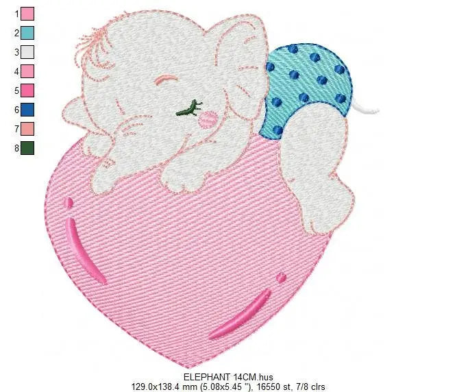 Elephant embroidery designs - Animal embroidery design machine embroidery pattern - Baby girl embroidery file - elephant with heart pes jef Marcia Embroidery