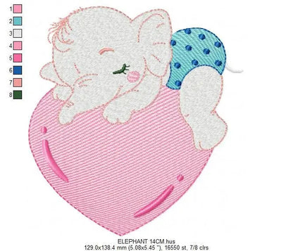 Elephant embroidery designs - Animal embroidery design machine embroidery pattern - Baby girl embroidery file - elephant with heart pes jef Marcia Embroidery