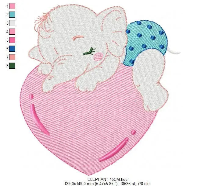 Elephant embroidery designs - Animal embroidery design machine embroidery pattern - Baby girl embroidery file - elephant with heart pes jef Marcia Embroidery
