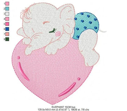 Elephant embroidery designs - Animal embroidery design machine embroidery pattern - Baby girl embroidery file - elephant with heart pes jef Marcia Embroidery