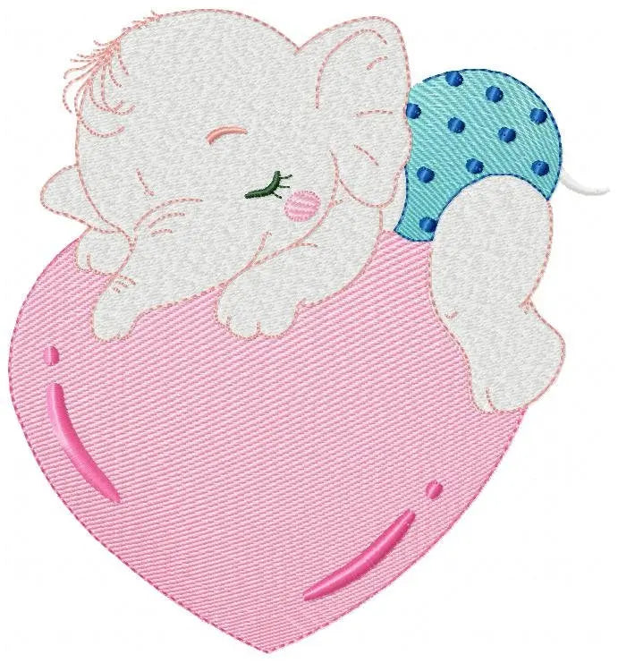 Elephant embroidery designs - Animal embroidery design machine embroidery pattern - Baby girl embroidery file - elephant with heart pes jef Marcia Embroidery