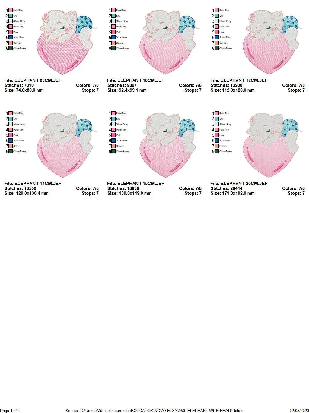 Elephant embroidery designs - Animal embroidery design machine embroidery pattern - Baby girl embroidery file - elephant with heart pes jef Marcia Embroidery