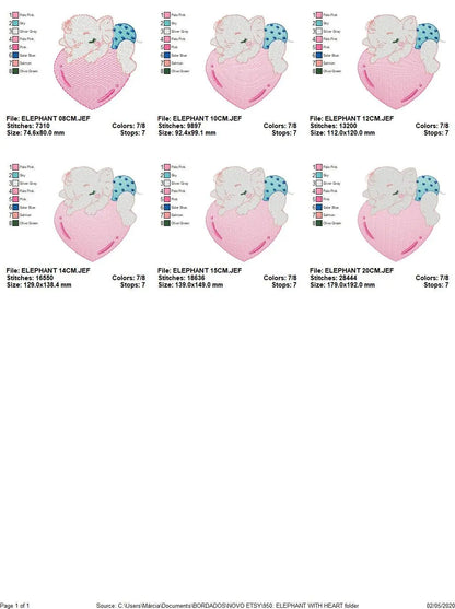 Elephant embroidery designs - Animal embroidery design machine embroidery pattern - Baby girl embroidery file - elephant with heart pes jef Marcia Embroidery