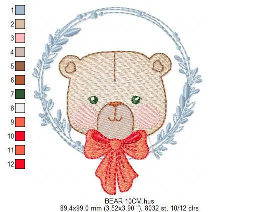 Bear embroidery designs - Laurel embroidery design machine embroidery pattern - laurel wreath embroidery file - bear baby boy embroidery Marcia Embroidery