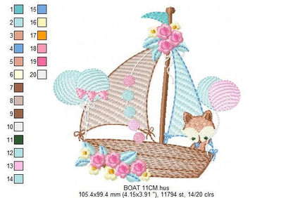 Boat embroidery designs - Sailboat embroidery design machine embroidery pattern - nautical file instant download - fox with balloons boy