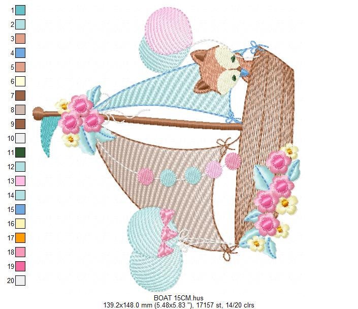 Boat embroidery designs - Sailboat embroidery design machine embroidery pattern - nautical file instant download - fox with balloons boy