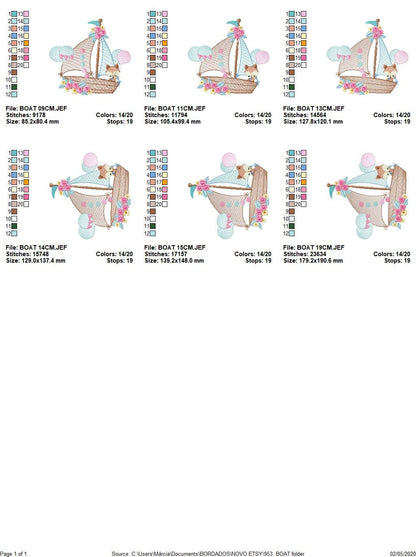 Boat embroidery designs - Sailboat embroidery design machine embroidery pattern - nautical file instant download - fox with balloons boy