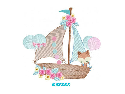 Boat embroidery designs - Sailboat embroidery design machine embroidery pattern - nautical file instant download - fox with balloons boy