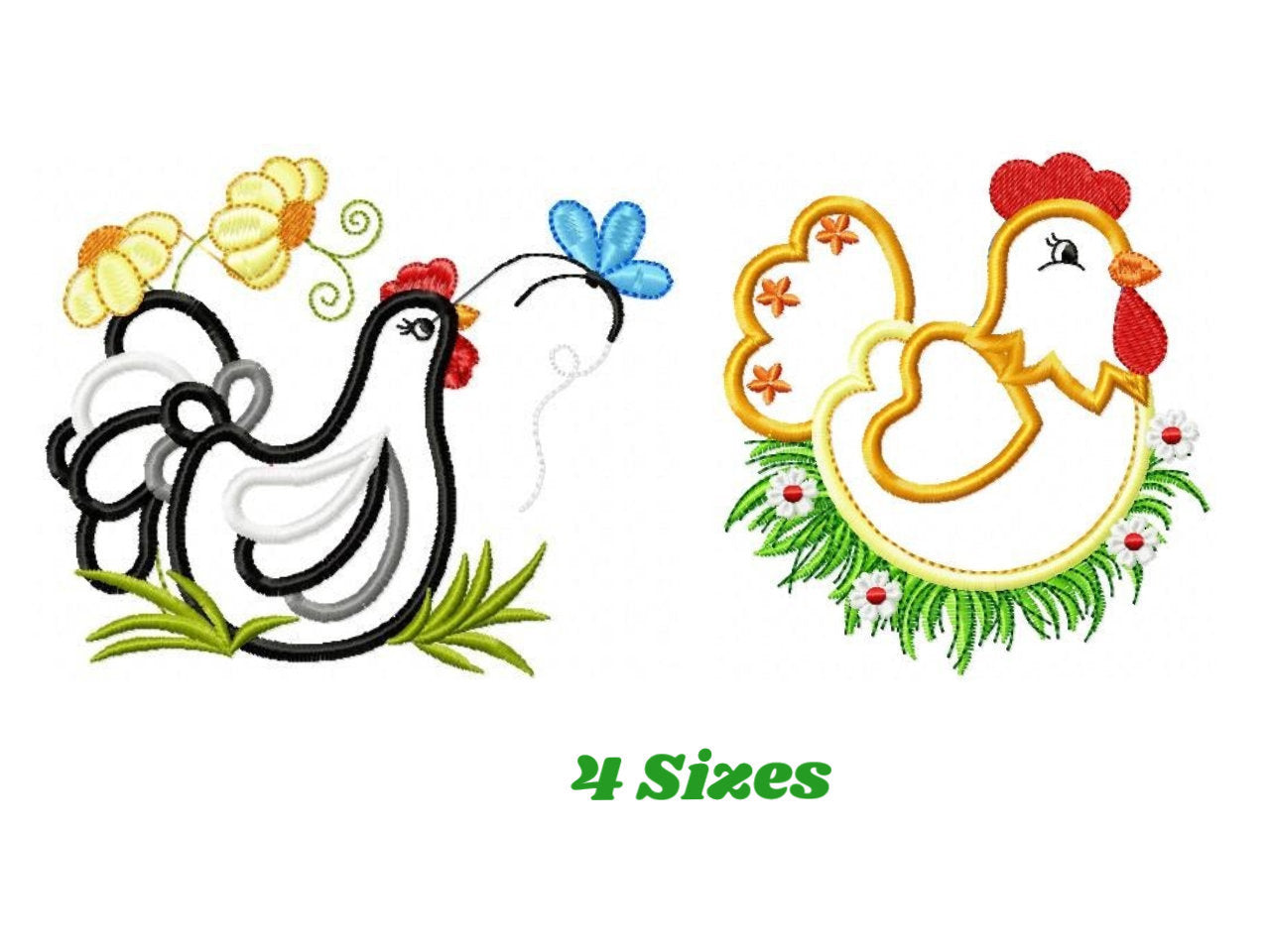 Chicken embroidery designs - Rooster embroidery design machine embroidery pattern - Kitchen towel embroidery file - Farm animals applique