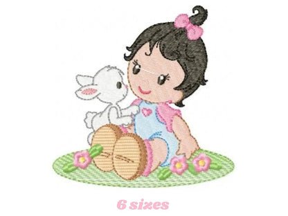 Baby girl embroidery designs - Toddler embroidery design machine embroidery pattern - Girl with bunny embroidery file - Instant download pes Marcia Embroidery