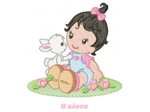 Baby girl embroidery designs - Toddler embroidery design machine embroidery pattern - girl with bunny embroidery file - princess embroidery