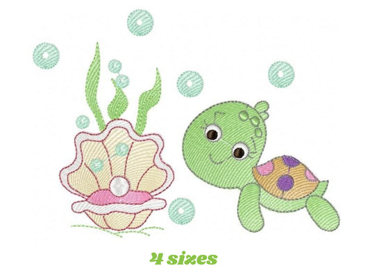 Turtle embroidery design - Ocean pearl and shell embroidery designs machine embroidery pattern - Oyster embroidery - Instant download pes