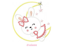 Cargar imagen en el visor de la galería, Sleeping bunny embroidery design - half moon embroidery designs machine embroidery pattern - baby girl embroidery file - rabbit at moon
