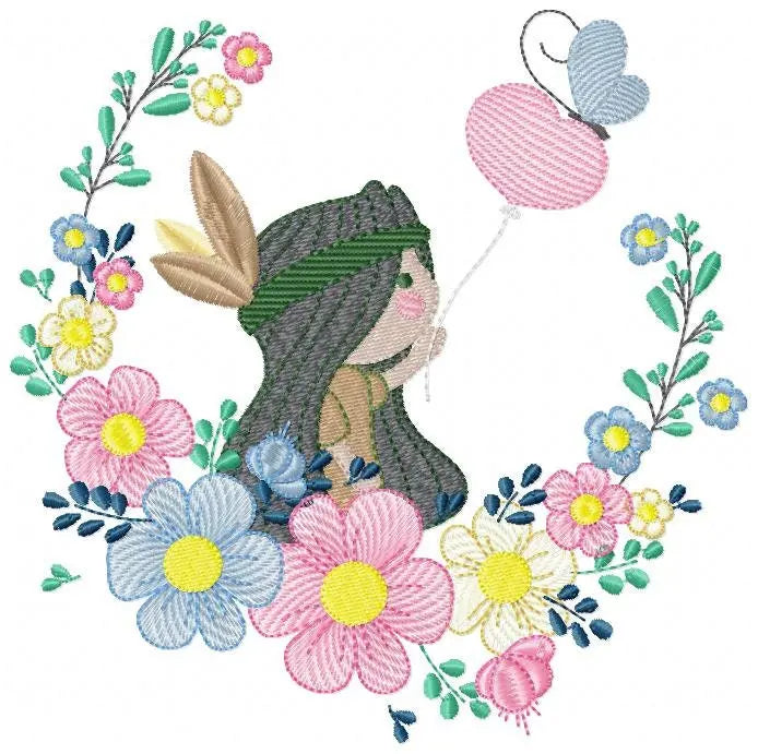Indian Girl embroidery designs - Native-american with flower frame embroidery design machine embroidery pattern - baby girl embroidery file Marcia Embroidery