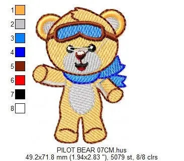 Bear embroidery designs - Pilot embroidery design machine embroidery pattern - Teddy bear embroidery - Pilot bear design boy embroidery file Marcia Embroidery