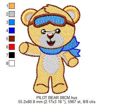 Bear embroidery designs - Pilot embroidery design machine embroidery pattern - Teddy bear embroidery - Pilot bear design boy embroidery file Marcia Embroidery