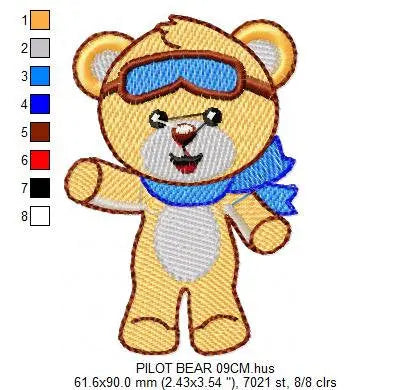 Bear embroidery designs - Pilot embroidery design machine embroidery pattern - Teddy bear embroidery - Pilot bear design boy embroidery file Marcia Embroidery
